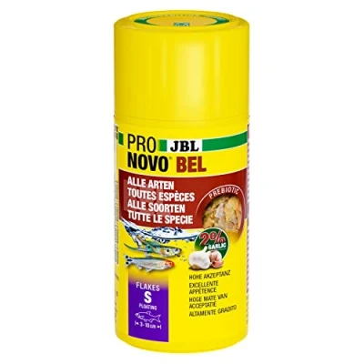 Imagen de JBL PRONOVO BEL Flakes, alimento Principal para Todos los Peces de Acuario 3 a 10 cm, Copos Comida Peces, Talla S, 100 ml