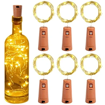 Imagen de Yizhet Luces de Botella, 6 Piezas para Botellas Cristal 2m Luz Botella Corcho 20 LED Tapon Vino Cobre Alambre Guirnaldas Pilas Boda Navidad (Blanco Cálido)