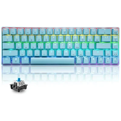 Imagen de T8 Teclado Mecánico RGB 60%, para Juegos con Cable Compacto 65%, Backlit LED 18 RGB, QWERTY Mini 68 Teclas Full Keys Anti ghosting PS4, Xbox, PC, Laptop, MAC Interruptor Azul/Azul