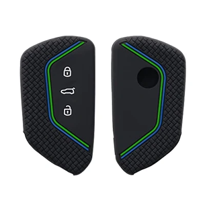 Imagen de kwmobile Carcasa Compatible con Llavero de VW Golf 8 Llave Coche 3 Botones Funda para Mando Silicona Negro/Verde/Azul