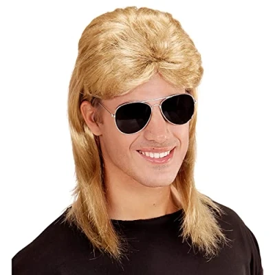 Imagen de W WIDMANN MILANO Party Fashion 01854 Peluca corte años 80, con gafas, para fiestas de carnaval y temáticas, rubia