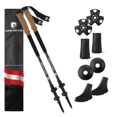 Imagen de ALPIN LOACKER bastones de senderismo telescópicos aluminio y carbono con mango corcho, ligeros marcha nórdica para hombre mujer, esquí senderismo, trekking