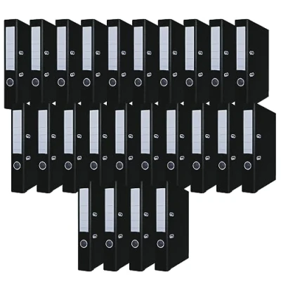 Imagen de OFFICER PRODUCTS 24 carpetas negras DIN A4/50 mm/papel cartón/plástico PP ranuras carpeta oficina archivador metal protección cantos