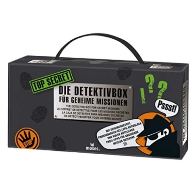 Imagen de Moses 30711 Top Secret Detektivbox Maletín para Detectives (12 en 1), Equipo Agentes Secretos, Color Negro