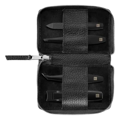 Imagen de ZWILLING set de manicura (4 piezas, piel auténtica con cierre botón a presión, viaje, cortaúñas y corta cutículas), Premium, Black Edition
