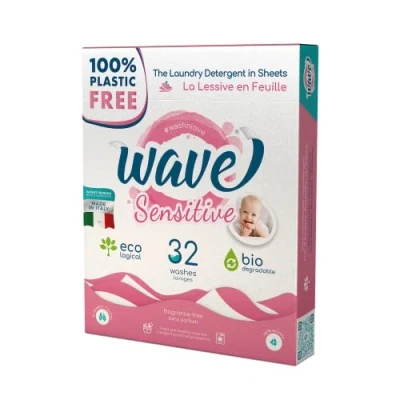 Imagen de Wave Washing Sensitive El detergente en hojas 100% plástico libre 32 lavados Fabricado Italia Ecológico Biodegradable Compostable