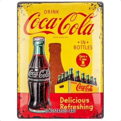 Imagen de Nostalgic Art Coca Cola In Bottles Yellow Placa Decorativa, Metal, Amarillo y Rojo, 30 x 40 cm