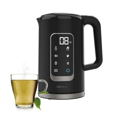 Imagen de Cecotec Hervidor de Agua Eléctrico 1,7 Litros con Pantalla Táctil Thermosense 500 Touch. 2200W, Interior Acero Inoxidable, 5 Niveles Temperatura, Apagado Automático, Negro