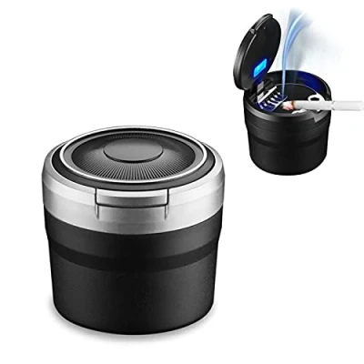 Imagen de Fcslvy cenicero Coche,Cenicero desmontable para automóvil de 2 piezas fácil limpieza con luz LED tapa abatible, autoextinguible automóviles Van Camping al aire libre (Negro)