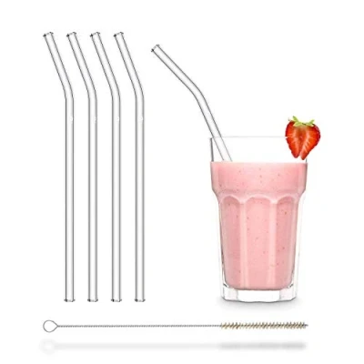 Imagen de HALM Pajitas de cristal reutilizables ecológicas 4 piezas 23 cm + cepillo limpieza ecológico apto para lavavajillas Sostenible vidrio batido, cóctel, smoothie