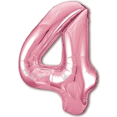 Imagen de Globo 4 Cumpleaños Número Rosa Gigante, XXL de 100cm. Decoración para Niña. Aire o Helio.