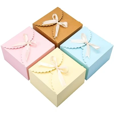 Imagen de Belle Vous Set Cajitas Regalo Colores Pastel con Cinta (Pack de 20) Caja Cuadrada Diseño Ondas 15 x 9 cm Cajas para Regalos Boda, Fiestas, Jabón Casero y Dulces Chuches