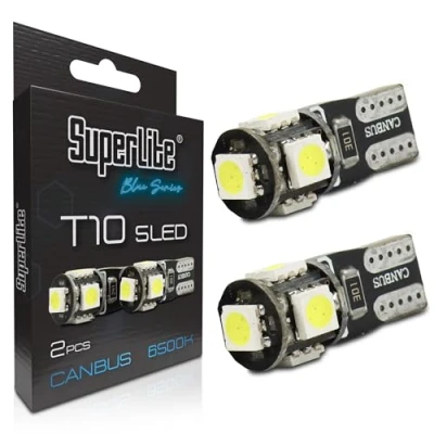 Imagen de Superlite Set de 2 Bombillas T10 5 Leds la Gama Blue Series Tecnología CanBus y Temperatura Color 6500K Ideal para Coche Camión