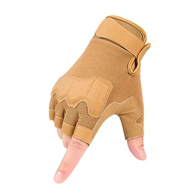 Imagen de Guantes Tácticos De Medio Dedo Hombres Mujeres Antideslizantes Sin Dedos para Deportes Al Aire Libre Ciclismo Motocicleta Senderismo Escalada Camping Caza Correr,Sand,L