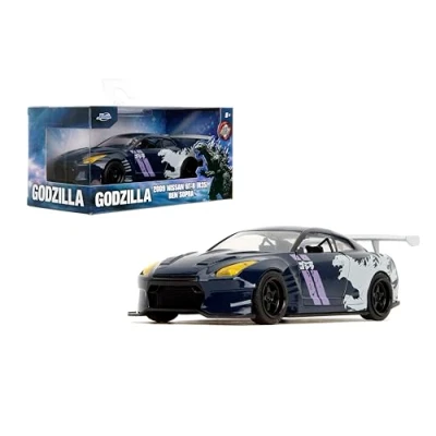 Imagen de Jada Hollywood Rides Escala 1:32 fundido a presión 2009 Nissan GT R (R35) Ben Sopra Godzilla Apertura de puertas, neumáticos goma Coleccionable para adultos Licencia Toho