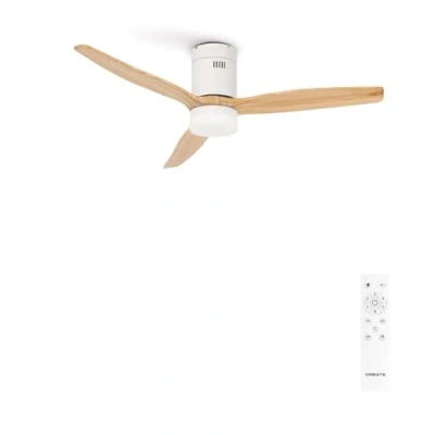 Imagen de CREATE / WINDCALM/Ventilador de techo con luz blanco madera natural y mando 40W, Silencioso, Ø132 cm, 6 velocidades, 3 temperaturas luz, función verano invierno