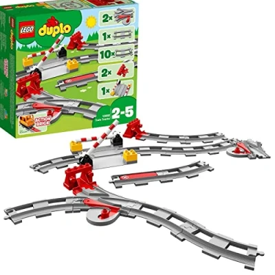 Imagen de LEGO Duplo Vías Ferroviarias, Juego de Construcción para Niños y Niñas Años o Más con Ladrillo Acción Rojo, Accesorio Sets Trenes Juguete 10882
