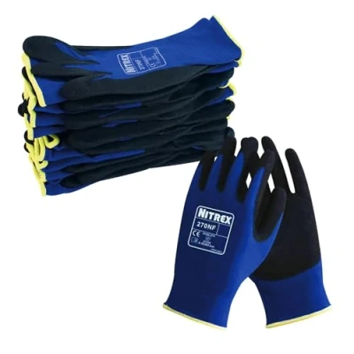Imagen de NITREX Unigloves 270NF Guantes reutilizables de manejo general con revestimiento palma arenosa y forro nailon, color azul/negro