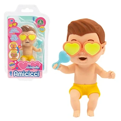 Imagen de Cicciobello Amicicci Beach Elvis Tiene Gafas con Lentes Que cambian de Color Cuando están Expuestos al Sol Traje Amarillo y Lollipop,para niños a Partir 3 años;Cc040500;Giochi Preziosi