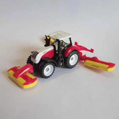 Imagen de siku 1672, Tractor Steyr con combinación de remolque segadora Pöttinger, Metal/Plástico, Rojo, Vehículo juguete para niños