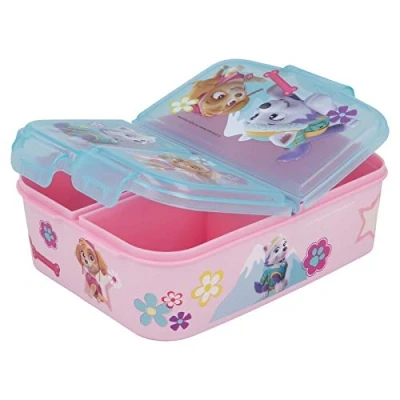 Imagen de OM SUPPLIES Lonchera reutilizable con 3 compartimentos múltiples para niños, escuela, incluye llavero de la Patrulla Canina (Paw Patrol Girl)