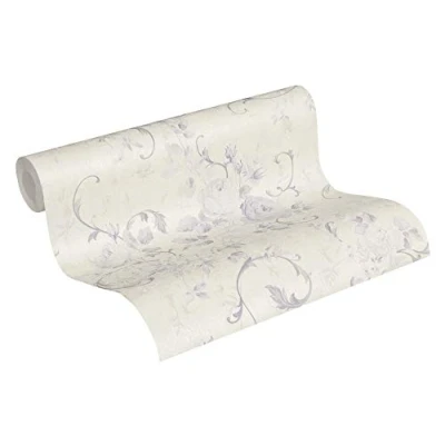 Imagen de A.S. Création 372245 37224 5 Papel pintado (10,05 x 0,53 m), diseño floral, color morado y crema