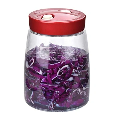 Imagen de Demeuble Tarro de fermentación vidrio boca ancha 1,4 L con valor liberación aire para conservación yogur chucrut, kimchi y encurtidos