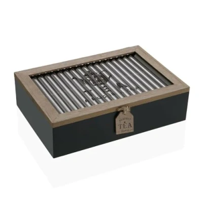 Imagen de Versa Caja para Infusiones Negro Metal Madera MDF 24 x 6,5 16,5 cm