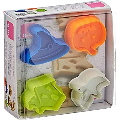 Imagen de Ibili Cortapastas con EXPULSOR Halloween 4 PCS, Stainless Steel, Multicolor, 13 x 6 cm