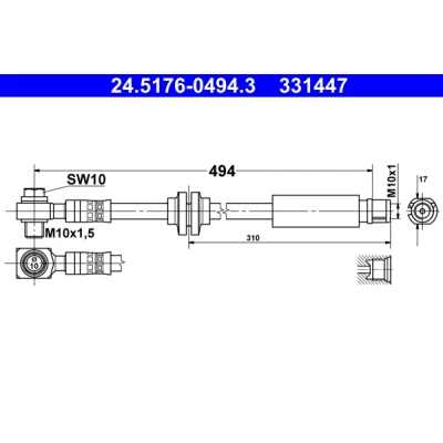 Imagen de ATE 24.5176 0494.3 Latiguillos de Freno 494 M10x1 OPEL: Insignia A Hatchback