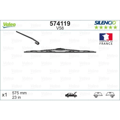 Imagen de Limpiaparabrisas Valeo Silencio Standard 574119 575mm delante Estándar sujeción por gancho FIAT: Panda II Hatchback, Punto I Cabrio