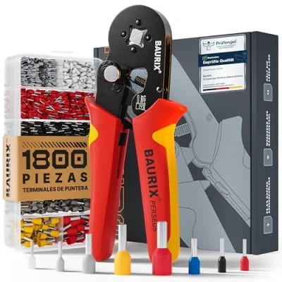 Imagen de BAURIX® Crimpadora Terminales Eléctricos Kit de 1800 punteras electricas [0,25 10 mm²] autoajustables Alicates Electricos