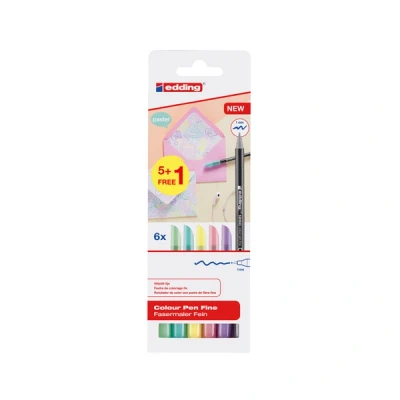 Imagen de edding 1200 rotulador de color trazo fino juego 6 colores pastel punta redonda 1 mm con fieltro para dibujar y escribir colegio o mandala