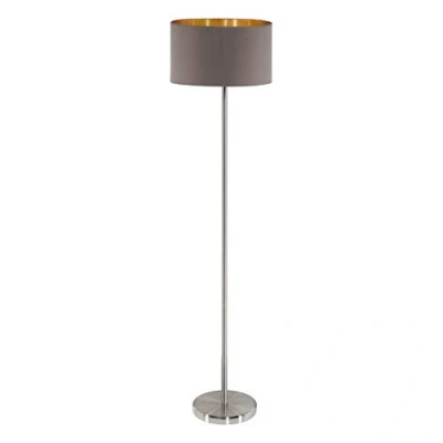 Imagen de EGLO lámpara de pie Maserlo, luz textil 1 foco, acero y tela, color níquel mate, capuchino, oro, portalámparas E27, incl interruptor