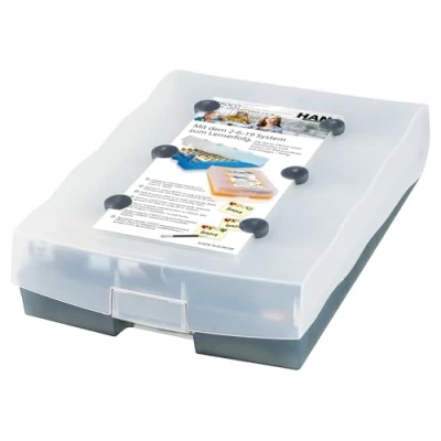 Imagen de HAN Lernbox CROCO 6 9 16, einfach Vokabeln lernen mit 19 Kästchen, 1 x Bleistift, DIN A8 Karteikasten für 2.000 Karten, inkl. 100 Karteikarten, Karteibox, Archivbox, 9988 693, transluzent / grau