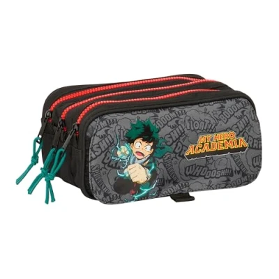 Imagen de Safta MY Hero Academia Portatodo Triple Big, Estuche Infantil, Niño, Ideal para Niños en Edad Escolar, Cómodo y Versátil, Calidad Resistencia, 21.5x8x10 cm, Color Negro