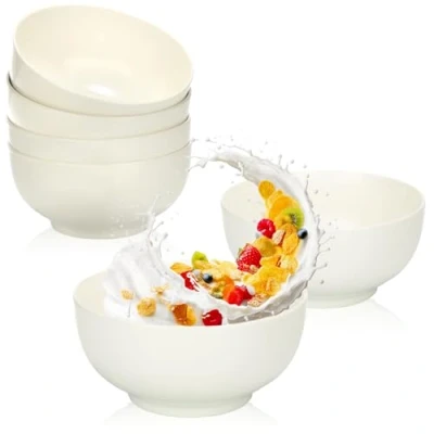 Imagen de COM FOUR® 4x Tazón de porcelana postre en un diseño moderno para postre, bocadillos, cereal o helado (4 piezas blanco. sin decoración)