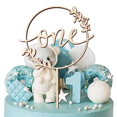 Imagen de Topper Tarta One 1 Año con Flores Cumpleaños Madera Cake Happy Birthday Grande Para Fiesta Decoración
