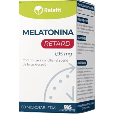 Imagen de Melatonina Retard Pura 1,95 mg 60 Microtabletas Relafit Laboratorios MS Suministro para 2 meses Efecto Liberación Prolongada Ayuda con el insomnio o trastornos del sueño Vegano