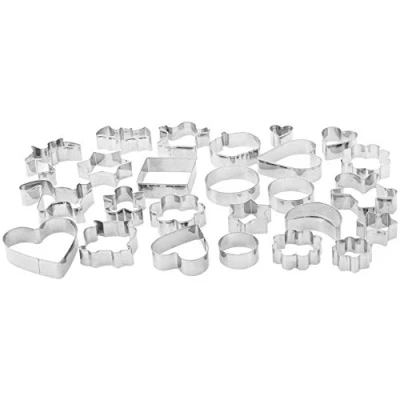 Imagen de Amazon Basics Juego de moldes Acero inoxidable para galletas, paquete 25, Variedad en forma , Plateado