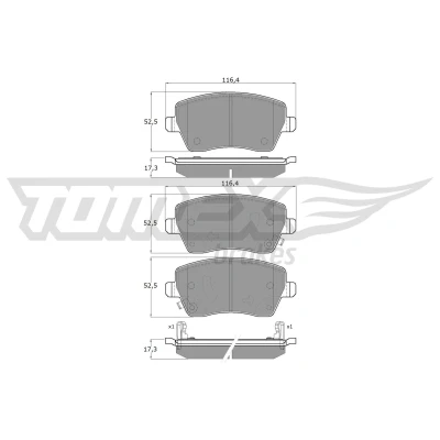 Imagen de TOMEX brakes TX 14 161 Juego de pastillas freno Eje delantero con avisador acústico desgaste NISSAN: MICRA 5, Note II Hatchback, 4