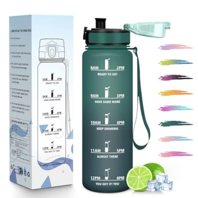 Imagen de HoneyHolly Botella Agua, 1L, Marcador de Tiempo, Portátil, Cantimplora, Reutilizable, Agua Gimnasio, A Prueba Fugas, Cantimplora para Ciclismo, Oficina y Exteriores