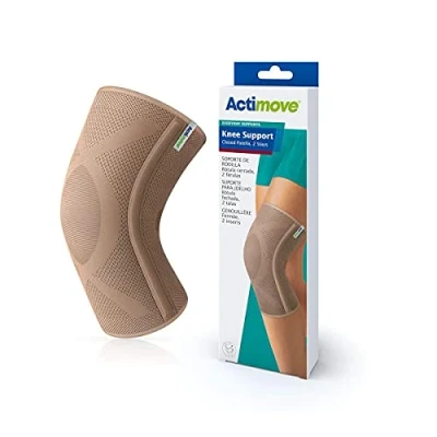 Imagen de Actimove EVERYDAY SUPPORTS Rodillera con rótula cerrada, 2 barras estabilizadoras, compresión firme, en caso de sobrecarga y dolor crónico rodilla, color beige, extra grande