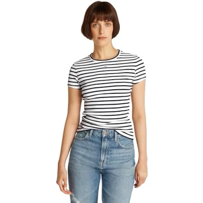 Imagen de Tommy Jeans Tjw Slim Essential Rib SS Ext Dw0dw17383 Camiseta, Blue (Dark Night Navy/Stripe), XXS para Mujer