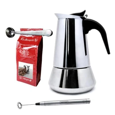 Imagen de Nerthus FIH 1124 Cafetera de inducción 10 tazas + Pinza y Cuchara Batidora leche set Batidor