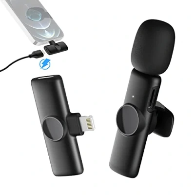 Imagen de Micrófono para iPhone,Gimpro MS1(A) 【Lightning】 Omnidirectional Microphone Enchufable de 2,4 GHz iOS Teléfonos Tabletas Vídeo Transmisión Entrevistas Tiktok, Microfono Solapa Inalambrico iPad iPhone