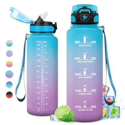 Imagen de KollyKolla Botella Agua 1.5L, de Deportiva con Pajita, Gimnasio, Reutilizable, sin BPA, Garrafa para Adulto, Niño, Niña, Colegio, Bicicleta, Running, Gym