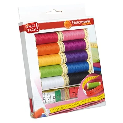 Imagen de Gutermann Creativ Coselotodo 100 m Paquete de 10 bobinas + 1 cinta métrica sastre 150 cm, colores surtidos