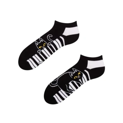 Imagen de Dedoles Calcetines Unisex Hombre Mujer y Niños Algodón muchos diseños divertidos diferente izquierda derecha, color: Negro, diseño: Gato pianista (tobilleros), tamaño: 39 42