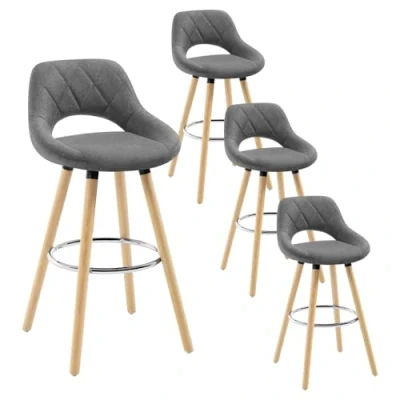 Imagen de WOLTU 4X Taburetes de Bar con Respaldo Sillas Cocina Juego 4 Altos Marco Madera Maciza Lino Silla Diseño Gris Oscuro BH111dgr